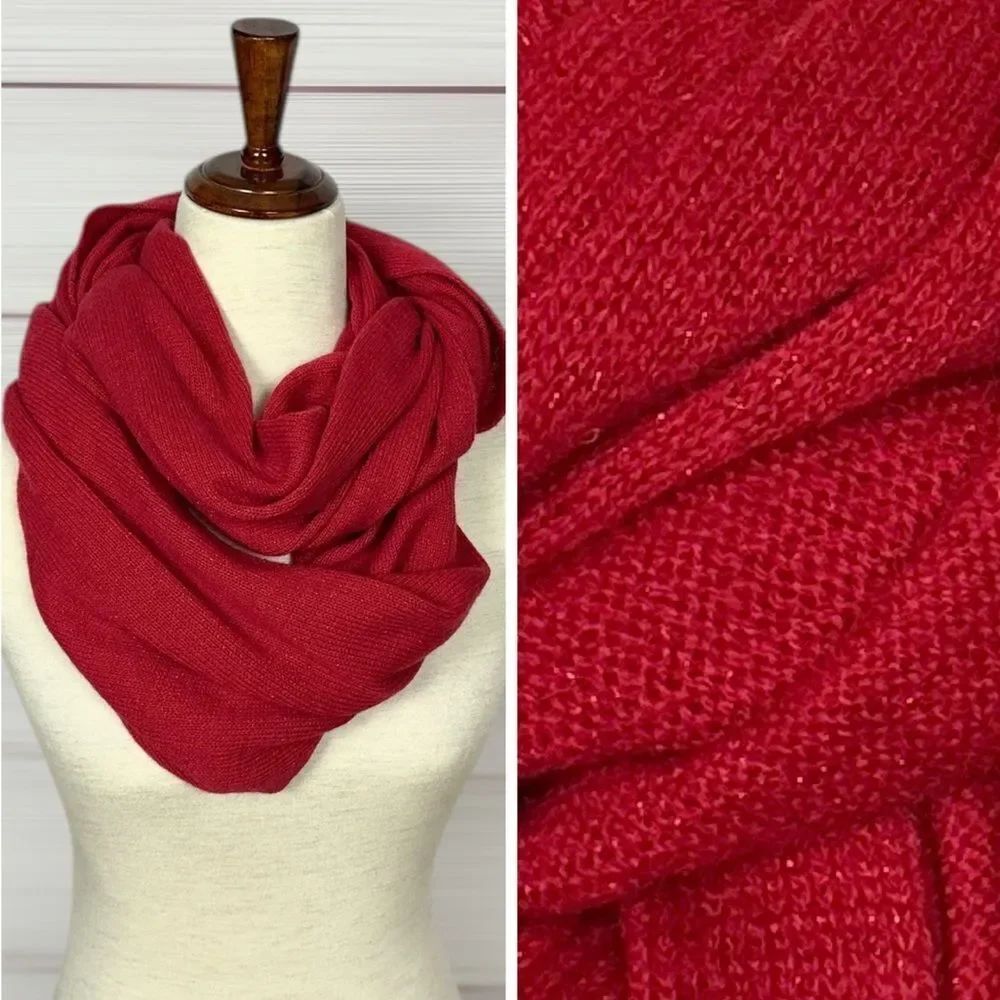 NWT Caroline Grace Cashmere Infinity Scarf Red Sparkly Lightweight Winter New